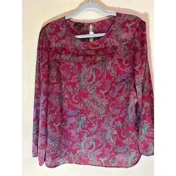 Talbots Size Large Petite, Paisley Ruffled Blouse - Picture 1 of 8